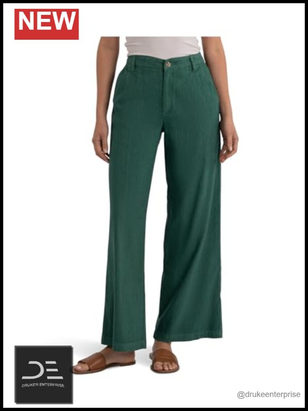 High Rise Wide Leg Linen Blend Jeans Front Pleats